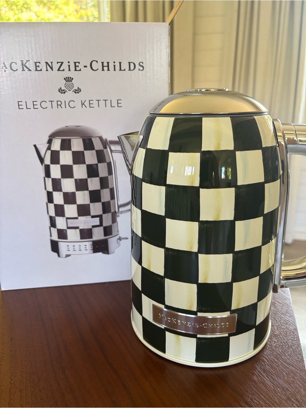 MacKenzie-Childs Black & White Check Electric Kettle - New!
